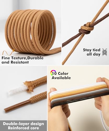 Image of Handshop 2 Pairs Round Boots Shoelaces, Heavy Duty Outdoor Shoe Laces | Replacement Shoestrings for Hiking, Running, Sporting Shoes and Work boots, Sturdy and Robust, 28 Colors, 30-63 inch Length