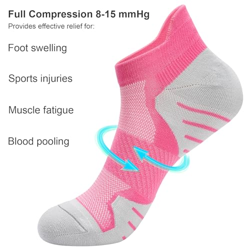 PAPLUS 6 Pairs Ankle Compression Socks for Women, Cushioned Running Socks with Arch Support, Low Cut, Targeted Compression3