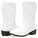 Jeossy Women's White Cowboy Boots, Western Cowgirl Mid-Calf Pull on Round Toe Embroidered Country 9806 Boots with Zipper Size 6 (DJY9806 white 06)