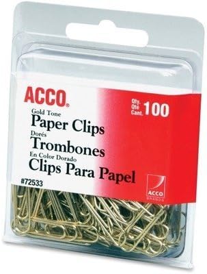 Acco Clips de papel, estándar, calibre de alambre .031, 100/PK, dorado (72533)