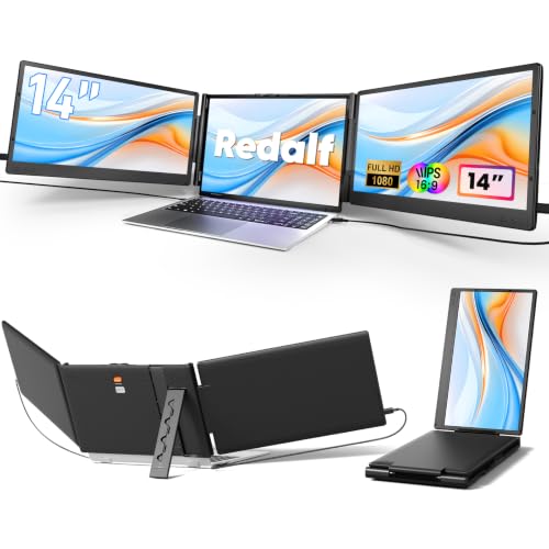 Redalf 14" Triple Laptop Screen Extender, FHD 1080P Portable Laptop Monitor