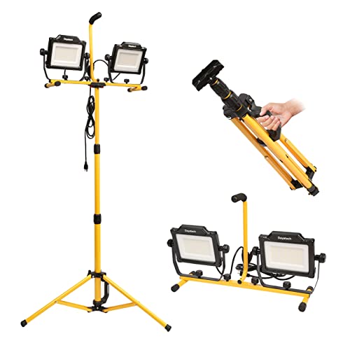 Image of 180W 20000 Lumen Dual-Head LED Work Light with Tripod Stand, 4 Brightness Adjustable, IP 65 Waterproof 10 Ft Power Cord