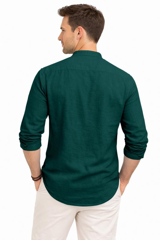 Image of ROYALSCOUT Men's Cotton Polyester Blend Kurta Style Shirt with Mandarin Collar, Half Button Placket, Dual Chest Pockets, Long Sleeve Casual Ethnic Fusion Wear for Office, Festive and Daily Use