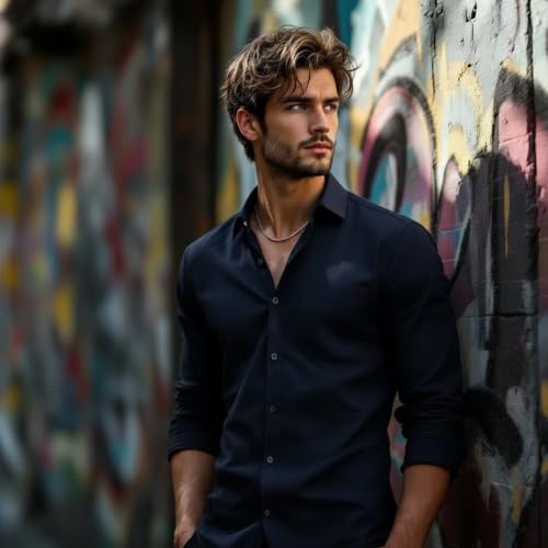 Image of Glowic Men's Plain Casual Shirt | Cotton Soft & Breathable Fabric | Full Sleeve Comfort Fit Stylish Solid Shirts for Office