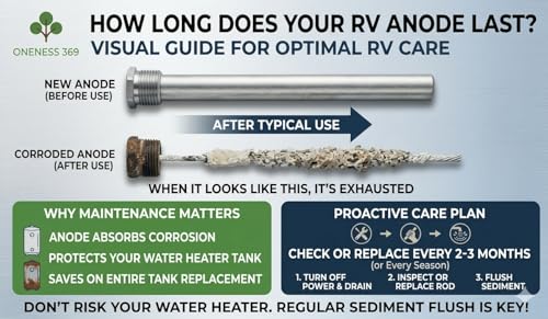 Image of ONENESS 369 RV Water Heater Anode Rod 2-Pack, Black Nut 9.25 inchx3 /4 inch NPT | City water? Choose Black Nut. If it wears >50% in year 1, we exchange it. Fits Suburban 9.25 inchx3 /4 inch NPT heaters.
