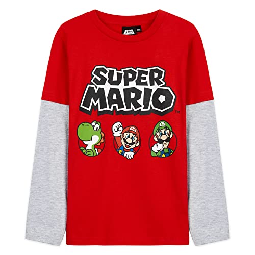 Super Mario Camiseta Niño, Camisetas de Manga Larga Azul y Roja con Mario Bros, Ropa para Niño de...