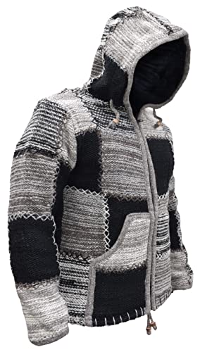 Gheri Mens Woolen Fleece Lined Patchwork Double Knit Boho Jacket2