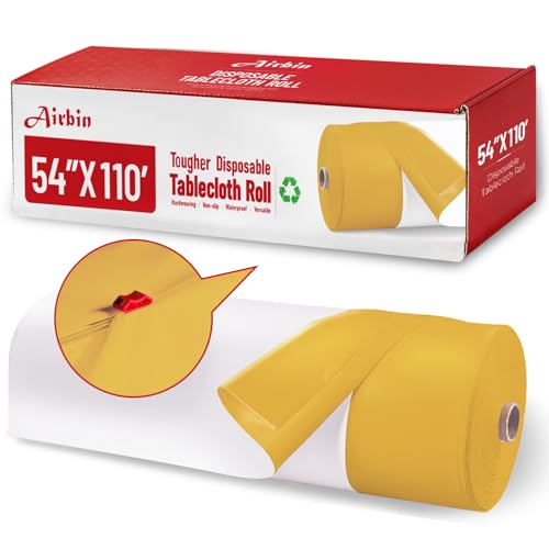 Image of Plastic Table Cloth, 110 Ft X 54 In Disposable Tablecloth White Gold Tablecloth PEVA Premium Plastic Table Cloth Disposable with Any Cut Sliding Cutters for Picnics, Parties, Birthdays, Weddings