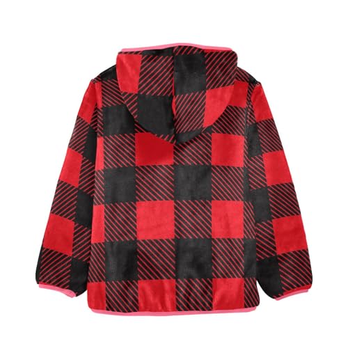 GuoChe Red Black Plaid Hooded Fleece Jacket Baby2