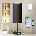 Fenmzee Black Bedroom Lamp for Nightstand - 3 Way Dimmable Bedside Lamp USB C A Charging Ports and AC Outlet, Small Table Lamp Black Base for Living Room, Office Desk, LED Bulb Included