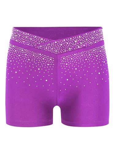 Kids Girls Gymnastic Ice Skating Shorts Figure Skating Shorts Pants Stretch V-Front Dance Yoga Trousers