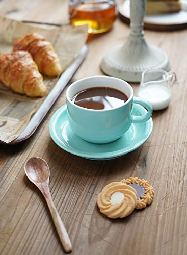 Sweese 8 Ounce Porcelain Stackable Cappuccino Cups With Saucers And Metal Stand - For Specialty Coffee Drinks, Cappuccino, Latte, Americano And Tea - Set Of 4, Turquoise - 406.402 #TOP4