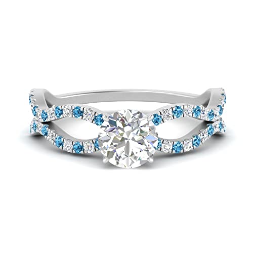 Image of 55Carat Choose Your Gemstone Pave Split Wave Diamond CZ Ring Sterling Silver Round Shape Split Shank Engagement Ring Everyday Jewelry Wedding Jewelry Handmade Gifts for Wife US Size 4 to 12