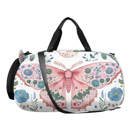 Duffle Bag for Boys or Girls with Shoes Compartment, Butterfly Mushroom Flower Sports Travel Bag Overnight2