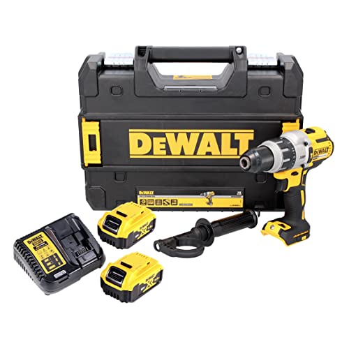 DEWALT Taladro Percutor sin Escobillas XR 18V, 95Nm, portabrocas 1,5-13mm, 3 Velocidades, Incluye 2 Baterías Li-Ion 5Ah, Cargador, Empuñadura, Maletín TSTAK, DCD996P2-QW
