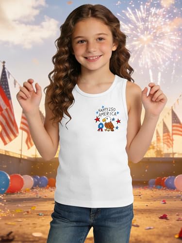 Image of Ithalt Girls 4th of July Tank Top for Kids Boys USA Patriotic Shirt American Flag Tshirt Red White and Blue Sleeveless