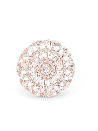 Image of ZAVERI PEARLS Rose Gold Dazzling Cubic Zirconia Party Bling Statement Brass Adjustable Finger Ring For Women-ZPFK16099