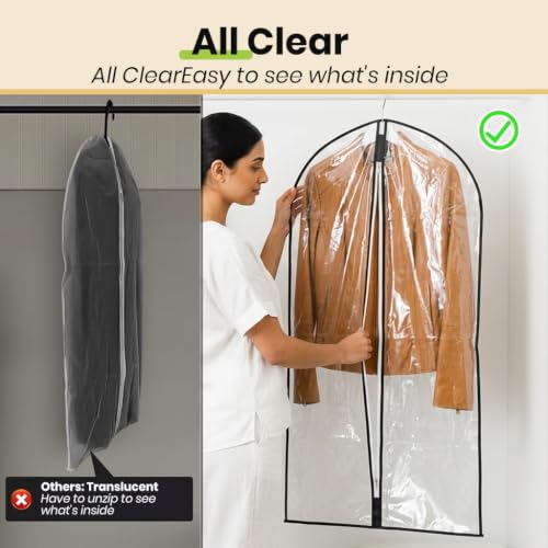 Image of HASTHIP 5 Pack Clear Garment Bags Cloth Covers for Closet Storage | High transparency hanging garment bags, with dustproof small air holes for closet clothes storage wardrobe organization