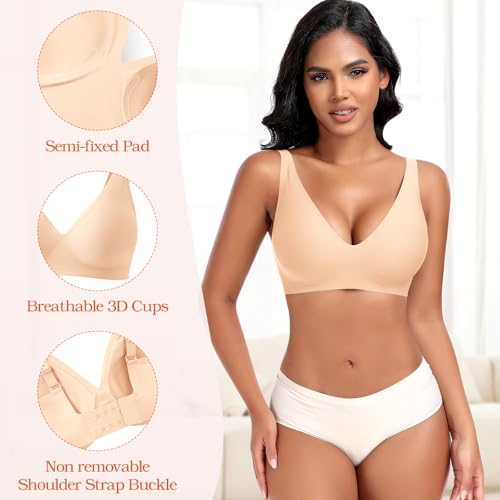 Image of DOCUMO Deep V Bras for Women No Underwire Comfort Wireless Bralettes Adjustable Sleep Seamless Plunge Bra with Bra Extender