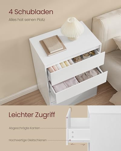 VASAGLE Kommode mit 4 Schubladen, Komodenschrank, Schubladenschrank, Wäschekommode, für Schlafzimmer, 40 x 60 x 97,4 cm, Modern Kailyn Kollektion, schneeweiß LTS614WE02