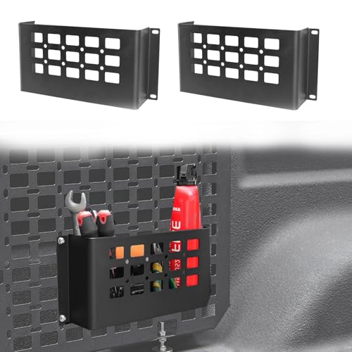 OMUTAN 2 Pcs Molle Panel Storage Box Reinforced Metal Organizer Box with Self-Tapping Screws Universal Cargo Molle Bin Brackets Hanging Storage Pocket for Car Truck SUV RV Home