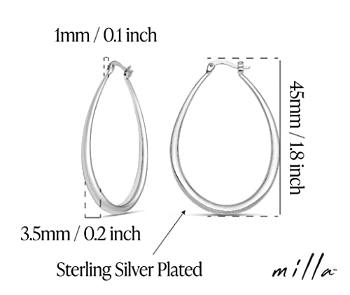 Milla Oval Hoop Earrings - Gold Hoops Or Silver Hoop Earrings For Women, 14K Gold Hoop Earrings & 925 Sterling Silver Earrings - Hypoallergenic & Lightweight (Sterling Silver Plated / 45 Mm - 1.8 In) #TOP2