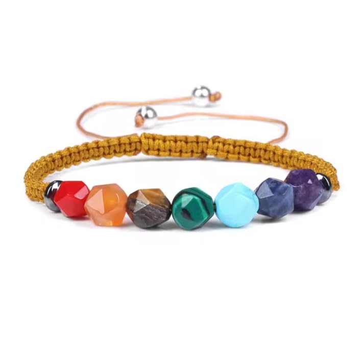 Bracelet 7 chakras en pierre naturelle et corde tressée main pour homme femme