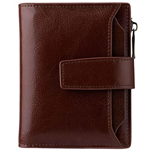 Bveyzi Small Leather Wallet for Women, RFID Bifold with ID Window(Coffee)