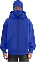 Men's Balaclava Hoodie with Face Mask Zip Up Ski Mask Jacket Double Hooded Sweatshirt Wind Resistant Unisex