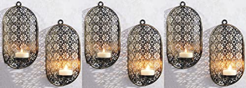 Novaliv 6 portavelas de pared de metal con cristal, 6 x 10 x 19 cm, dorado, portavelas para salón, decoración de pared, velas de té, decoración vintage Cover
