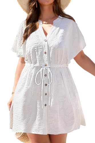 Daci Plus Size Swimsuit Cover Up Women - Button Down V Neck Jacquard Beach Dress Coverups