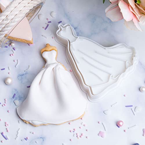 Flycalf Dress Cookie Cutters With 3D Stamper Kitchen Eco-Friendly Pla Cake Decorating Draped Dress Shapes For Kids 3.5" Baking Molds Supplies Holiday Birthday Party Biscuit Fondant Tools #TOP2