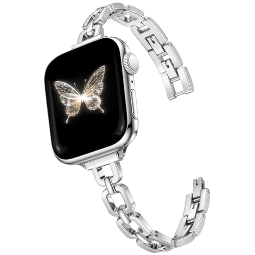 Bracelet fin en métal finition joaillerie compatible Apple Watch femme
