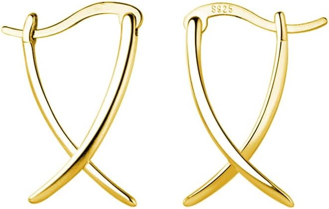 SLUYNZ925 Sterling Silver X Hoop Earrings for Women Teens Minimalist Hoop Earrings Huggie