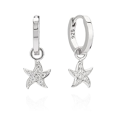 NKlaus Paar 11mm Klappcreolen funkelnder Seestern 925 Silber Ocean Ohrringe Zirkon Weiß 11195 Cover