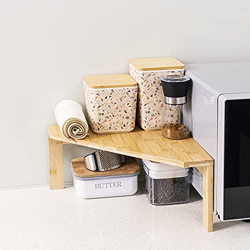 Navaris Bamboo Corner Shelf Unit - Free-Standing Corner Shelf for Kitchen Cabinet Cupboard Countertop Work Surface Storage Organizer 11.8"x11.8"x5.9" by NAVARIS - Image 2