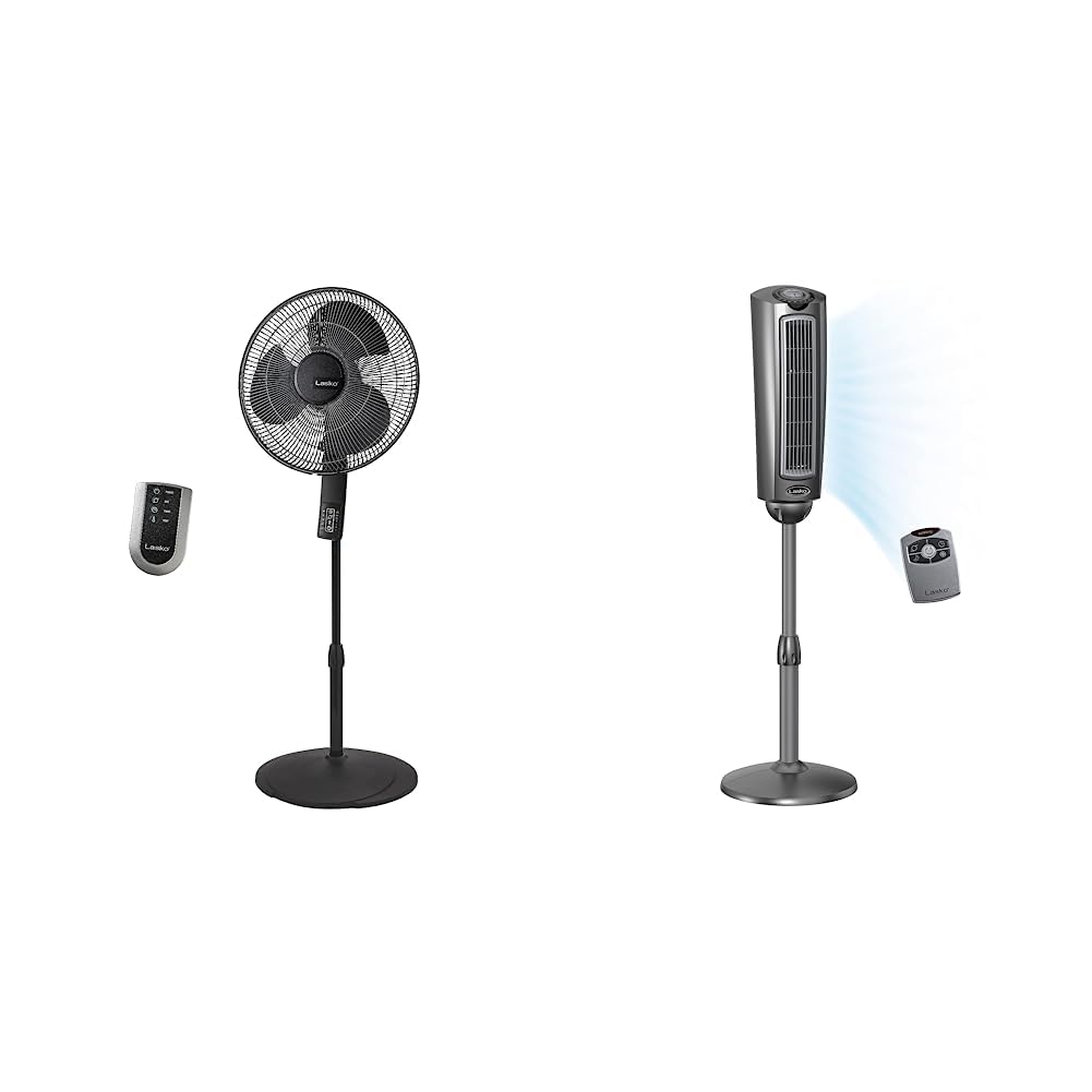 Lasko Oscillating Pedestal Fan with Remote Control and Thermostat (S16612) and Space-Saving Pedestal Fan (2535)