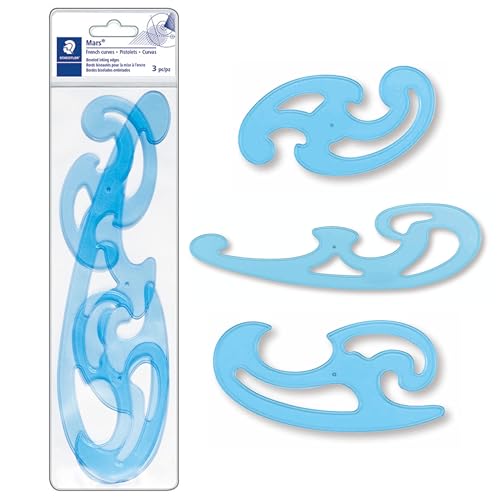 STAEDTLER 571 40 WP Mars Burmester Kurvenlineale 3 teilig im Etui, blau-transparent