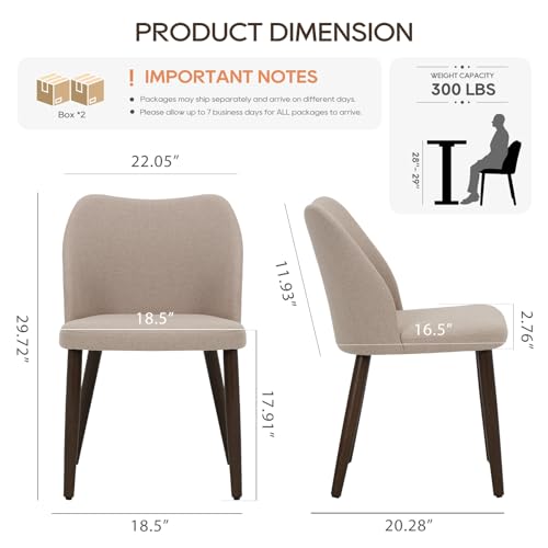 Image of MALOL Dining Chairs Set of 4, Upholstered Fabric Kitchen Chairs with Curved Back, Padded Seat and Solid Wood Legs, Modern Dining Chair for Kitchen Dining Room, Camel