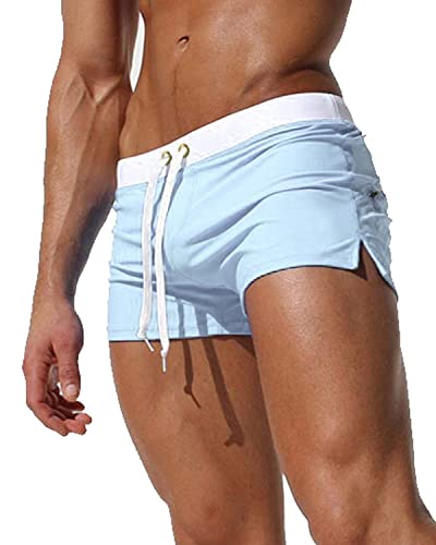 Malavita Mens Swimwear Shorts Slim Wear with Pocket (S, Light Blue)