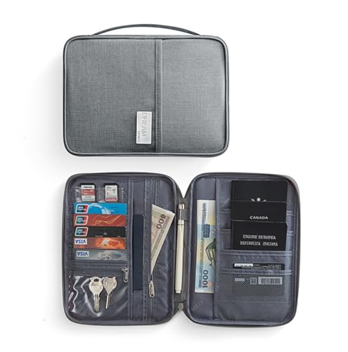 siawadeky 母子手帳ケース お薬手帳ケース 文書保管 紛失防止 大容量17ポケット 通帳ケース パスポートケース カードケース 診察券 お薬手帳 保険証 マルチケース 手提げハンドル付き 出産祝い (グレー)