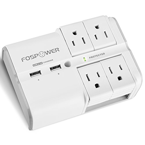 FosPower 4-Outlet Wall Mount Swivel Surge Protector Wall Tap with 2.4A Dual USB Charging Ports, 540 Joules Surge Suppressor, UL Listed (S4WSU2J5)