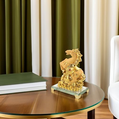 Décoration cheval miniature en résine : statuette dorée compacte pour étagère et bureau