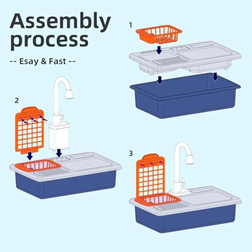 Image of PLUSPOINT Kids Play Kitchen Sink Toys Pretend Play Automatic Faucet Recycling Water Dish Rack Cooking Pot Pan Utensils Set Accessories Play Food Toddler Toy for Boys and Girls Age 3 Years+