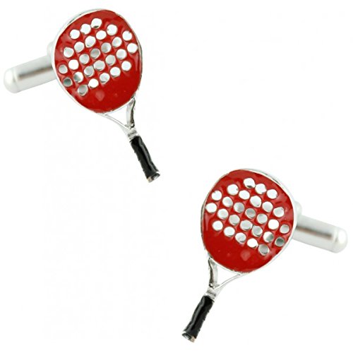 Gemelos raqueta padel roja de acero para camisas de hombre