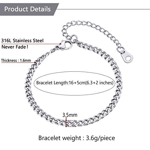 U7 Miami Cuban Link Bracelet For Women Girls,Wrist Chain Stainless Steel 3Mm Curb Chain Bracelet 6.5"+2" Extender #TOP3