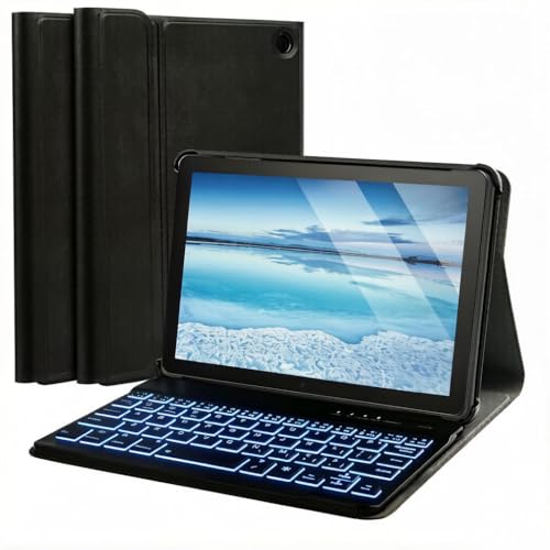 FunYaung Case with Keyboard for Amazon Fire HD 8 & 8 Plus (2022 & 2024 Release), Detachable Rechargeable Backlit Keyboard Case with Type-C Cable for HD 8 12&14th (Black)