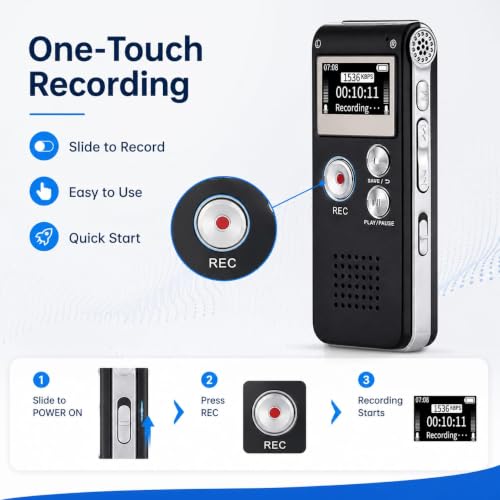 Image of BIGASUO 128GB Digital Voice Recorder 16GB Voice Recorder with Playback for Lectures - USB Rechargeable Dictaphon Upgraded Small Tape Recorder (1029) (Black, TMY-04)