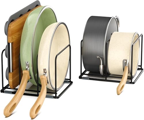 Image of Cast Iron Frying Pan Holder Organizer Rack, Pans Pot Stand cutting board Dish Rack Storage Stand for Kitchen Cabinet, Countertop, [ Without pan]