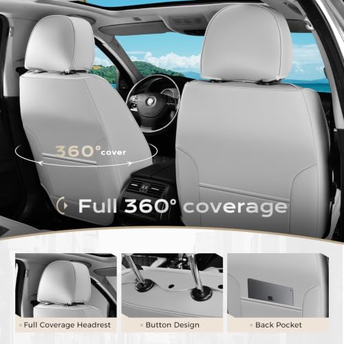 Image of Coverado Universal Car Seat Covers Full Set, Luxury Stain-Resistant Waterproof Faux Leather Front & Rear Seat Protectors, Elegant Easy-Clean Automotive Interior - WhiteBlack